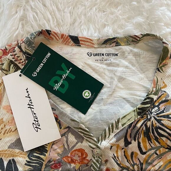 Green Cotton by Peter Hahn Cream Floral Short Sleeve Midi Dress; SZ NL 38; BNWT - Picture 9 of 11